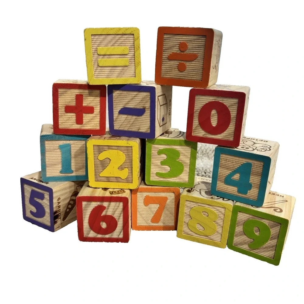 Number And Math Sign Alphabet Building Wood Blocks Learning Toy‎ Homeschool